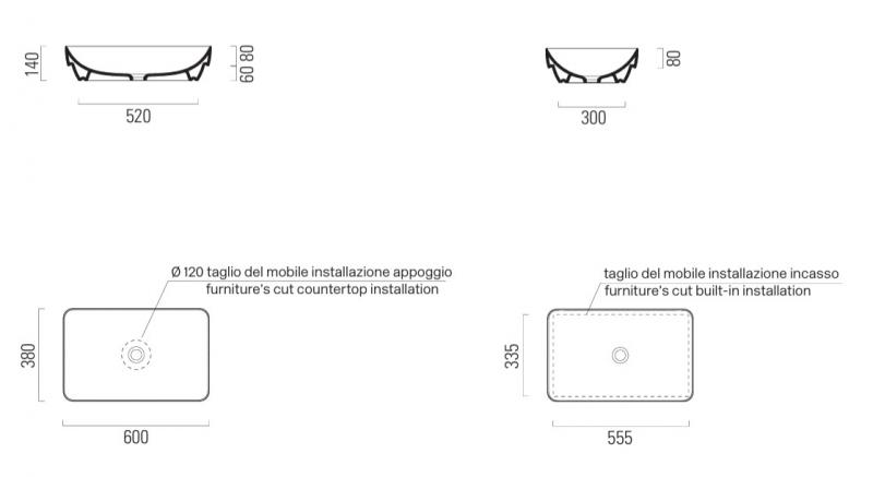GSI Pura 60 fritstående bowlevask - Firkantet - Uden overløb - Creta GSI Pura 60 fritstående bowlevask - Firkantet - Uden overløb - Creta