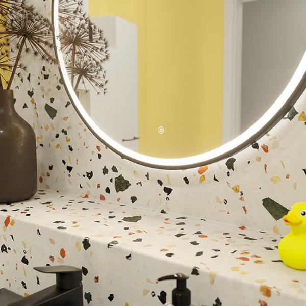 Dansani Mido+ Shine 90 rundt spejl m/lys og sort ramme Dansani Mido+ Shine 90 rundt spejl m/lys og sort ramme