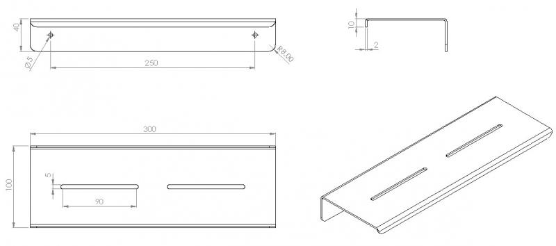 Cassøe A5 brusehylde, vendbar - Gunmetal