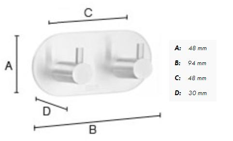 Beslagsboden selvklæbende dobbeltkrog m/tap - Rund - Krom