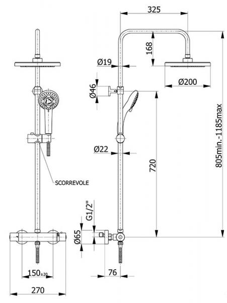 Cassøe Ø200 komplet brusesystem CAS370 - Krom