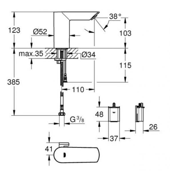 Badeværelse makeover - 60 cm spejl m/varme, lys og berøringsfrit armatur Badeværelse makeover - 60 cm spejl m/varme, lys og berøringsfrit armatur