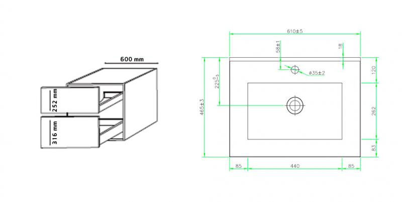 Cassøe Front 60 møbelpakke m/skuffer og vask - Mat hvid Cassøe Front 60 møbelpakke m/skuffer og vask - Mat hvid