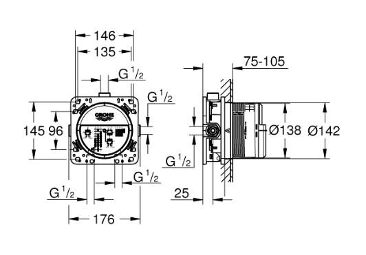 Grohe Atrio Rainshower 310 komplet brusesystem til indbygning - Steel Grohe Atrio Rainshower 310 komplet brusesystem til indbygning - Steel