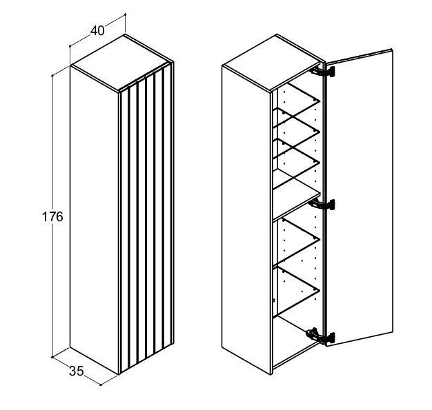 Dansani Luna Vintage 40 højskab A m/låge og riller - Højrehængslet - Valgfri farve