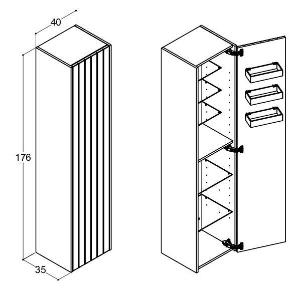 Dansani Luna Vintage 40 højskab B m/låge - Højrehængslet - Hvid mat