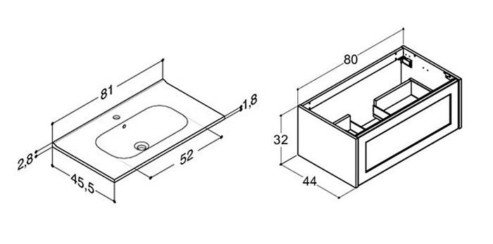 Dansani Luna Classic 80 møbelsæt m/Kantate vask og skuffe - Valgfri farve Dansani Luna Classic 80 møbelsæt m/Kantate vask og skuffe - Valgfri farve