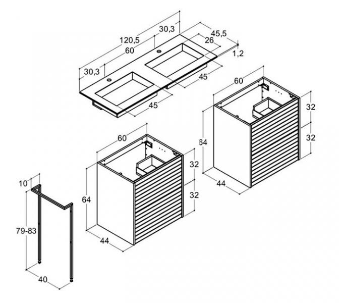 Dansani Luna Classic 120 møbelsæt m/Angular vask og skuffer - Lys eg, lameller