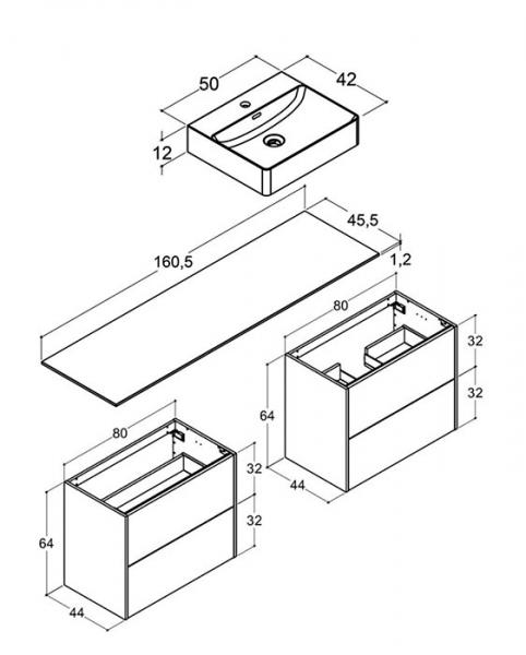 Dansani Luna Classic 160 møbelsæt m/Cube vask og skuffer - Valgfri farve Dansani Luna Classic 160 møbelsæt m/Cube vask og skuffer - Valgfri farve