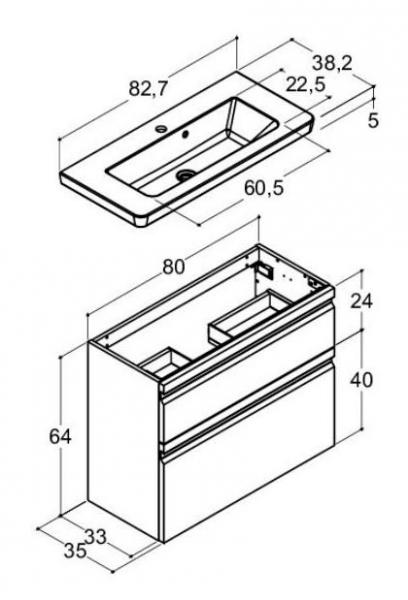 Dansani Luna Urban 80 mini møbelsæt m/Mini Larghetto vask og integrerede greb - Høj - Valgfri farve Dansani Luna Urban 80 mini møbelsæt m/Mini Larghetto vask og integrerede greb - Høj - Valgfri farve