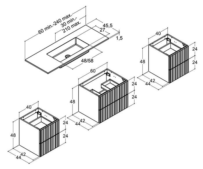 Dansani Luna Urban 140 møbelsæt m/Minore vask og riflet front - Valgfri farve