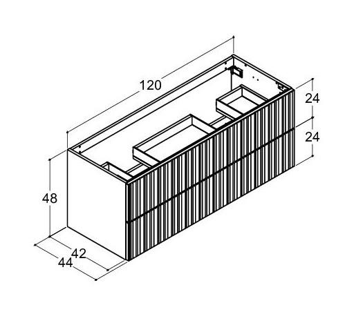 Dansani Luna dobbelt vaskeskab 120x40 m/skuffer - Hvid mat/riflet