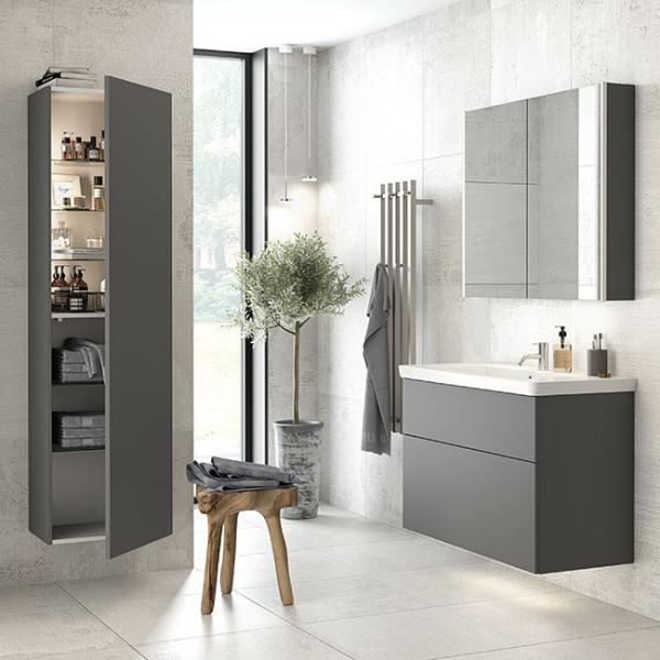 Dansani Luna 100 møbelsæt m/Larghetto vask og skuffer - Høj - Grå mat Dansani Luna 100 møbelsæt m/Larghetto vask og skuffer - Høj - Grå mat