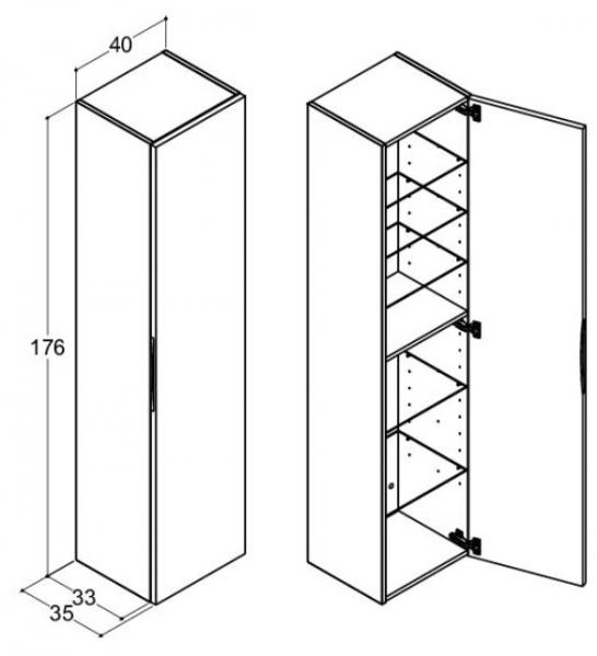Dansani Luna Urban 40 højskab A m/1 låge og integreret greb - Højrehængslet - Hvid mat