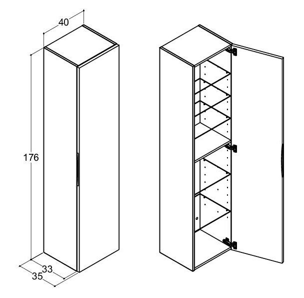 Dansani Luna Urban 40 højskab A m/låge og integreret greb - Venstrehængslet - Valgfri farve