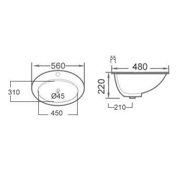 Cassøe Drop 56 håndvask t/nedfældning - 1 hanehul Cassøe Drop 56 håndvask t/nedfældning - 1 hanehul