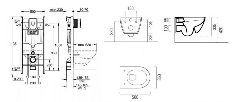 GSI Pura Tortora 50 toiletpakke inkl. sæde m. softclose, cisterne og hvid betjening
