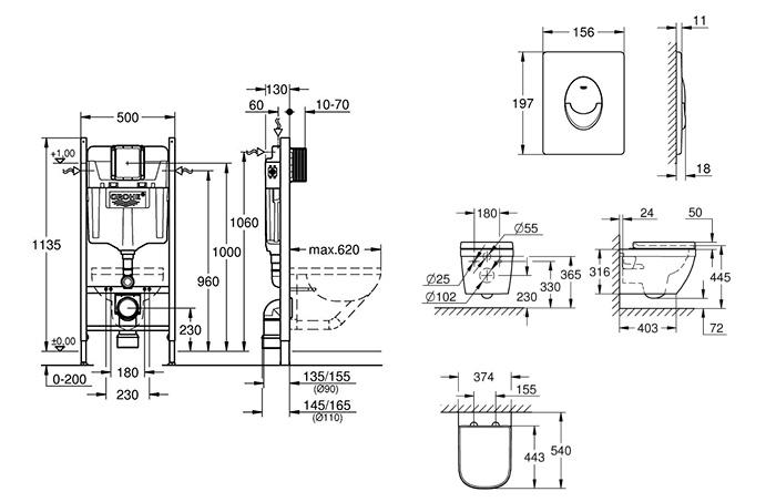 Grohe Euro toiletpakke inkl. sæde, cisterne og mat sort betjening Grohe Euro toiletpakke inkl. sæde, cisterne og mat sort betjening
