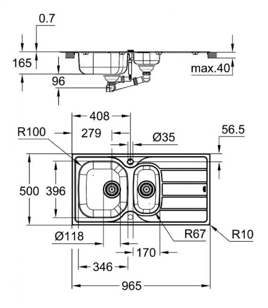 Grohe K200 køkkenvask m/afløbsbakke og skylleskål Grohe K200 køkkenvask m/afløbsbakke og skylleskål