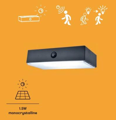 Lutec Fadi Solar udendørs væglampe m/solceller og sensor - Mat sort Lutec Fadi Solar udendørs væglampe m/solceller og sensor - Mat sort