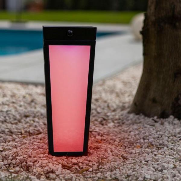 Lutec Dias Solar udendørslampe m/frostet glas, sensor og jordspyd - Sort