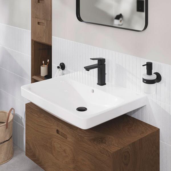 Grohe Cubeo M h&aring;ndvaskarmatur m/l&oslash;ft-op bundventil - Mat sort