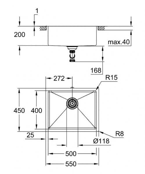 Grohe K700U rustfri st&aring;lvask inkl. Grohe Essence New k&oslash;kkenarmatur m/udtr&aelig;k - B&oslash;rstet hard graphite