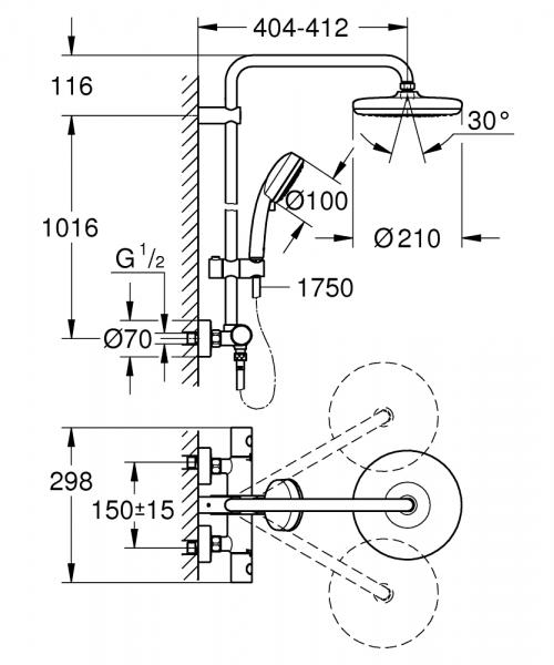 Grohe Tempesta Cosmopolitan 210 brusesystem m/ termostat Grohe Tempesta Cosmopolitan 210 brusesystem m/ termostat