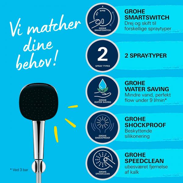 Grohe Vitalio Comfort 110 håndbruser 2 sprays m/vægholder og WaterSaving Grohe Vitalio Comfort 110 håndbruser 2 sprays m/vægholder og WaterSaving