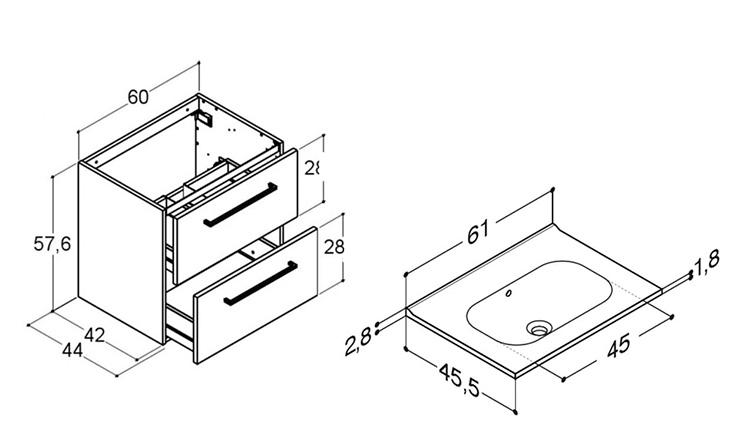 Dansani Mido+ 60 møbelsæt m/Kantate vask - Varm eg Dansani Mido+ 60 møbelsæt m/Kantate vask - Varm eg