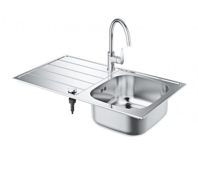 Grohe K200 køkkenvask i rustfrit stål inkl. Bau Edge køkkenarmatur i krom Grohe K200 køkkenvask i rustfrit stål inkl. Bau Edge køkkenarmatur i krom