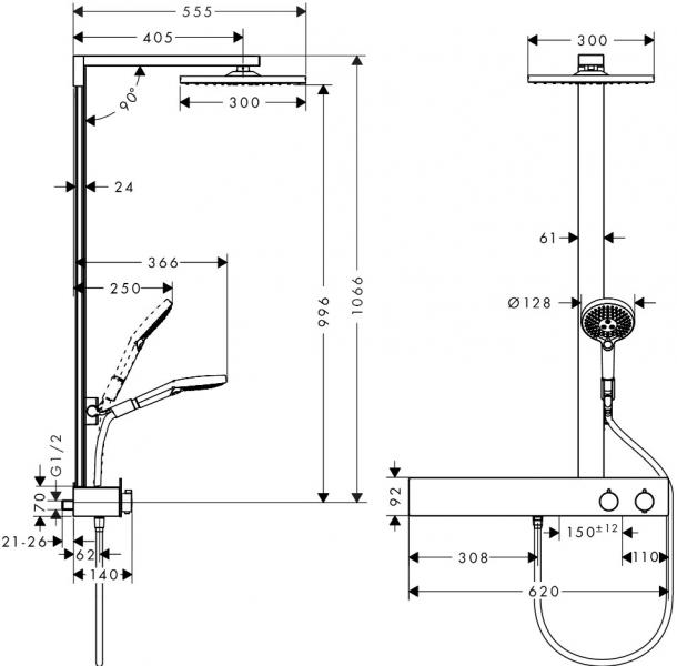 Hansgrohe Raindance E 300 Showerpipe 600 ST - EcoSmart Hansgrohe Raindance E 300 Showerpipe 600 ST - EcoSmart