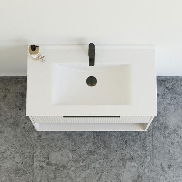 Dansani Mido+ Classic 81 møbelsæt m/Amber vask, 1 skuffe og åbent rum - Striber/mat sand Dansani Mido+ Classic 81 møbelsæt m/Amber vask, 1 skuffe og åbent rum - Striber/mat sand