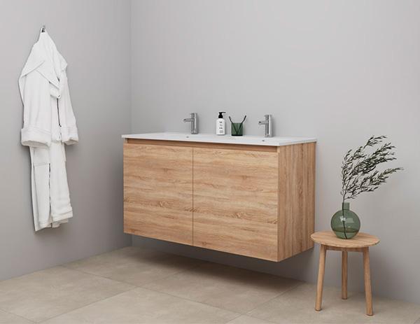 Sanibell Online 121 møbelsæt m/grebsfri låger og dobbeltvask - Bardolino eg - Flatpack Sanibell Online 121 møbelsæt m/grebsfri låger og dobbeltvask - Bardolino eg - Flatpack