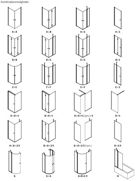 Dansani Match B+B bruseniche m/foldedøre - 80x80 cm - Klar glas/mat krom
