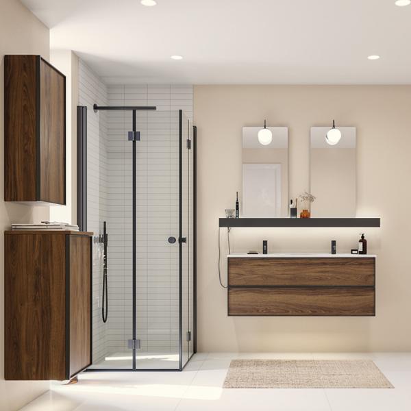 Dansani Luna Urban 120 møbelsæt m/Kantate dobbeltvask og skuffer - Brun eg/sort ramme Dansani Luna Urban 120 møbelsæt m/Kantate dobbeltvask og skuffer - Brun eg/sort ramme