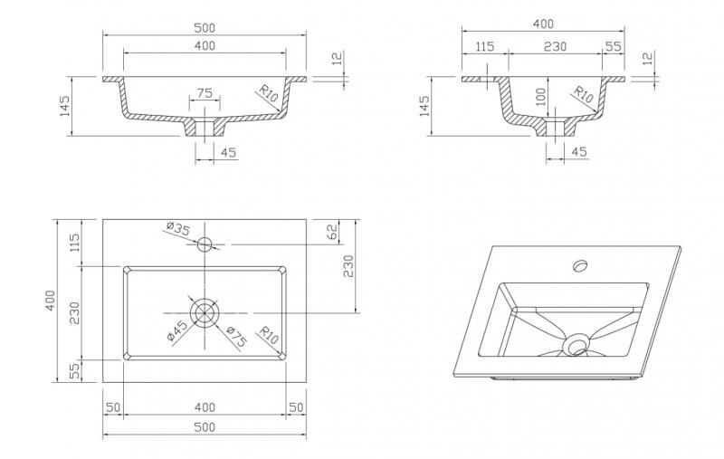 Cassøe Como 50 håndvask t/væg m/stel og hylde - Sort Cassøe Como 50 håndvask t/væg m/stel og hylde - Sort