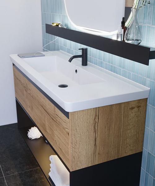 Dansani Luna Classic 120 møbelsæt m/Larghetto vask og integrerede greb - Natur eg/sort Dansani Luna Classic 120 møbelsæt m/Larghetto vask og integrerede greb - Natur eg/sort